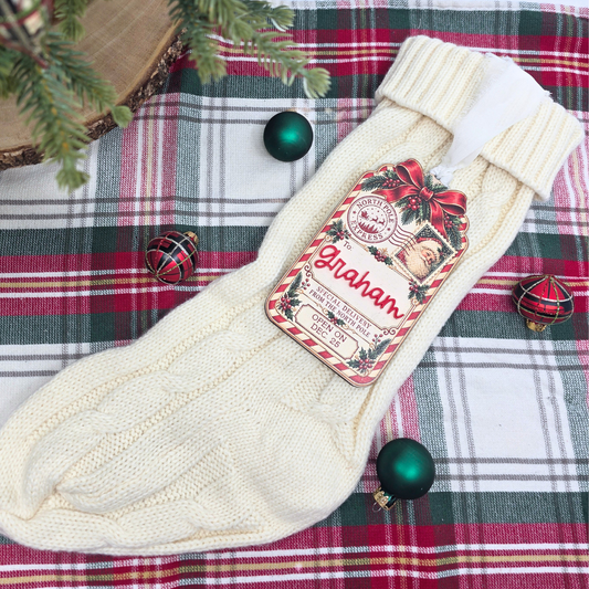 Personalized Christmas Stocking Tag - Custom Vintage Santa North Pole Delivery Keepsake