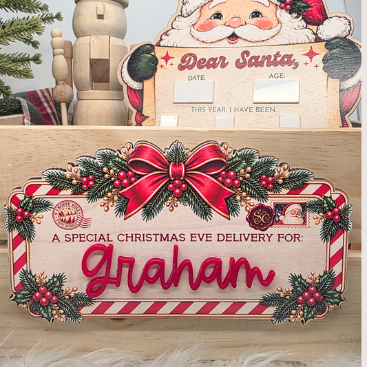 Personalized Wooden Santa Special Delivery Christmas Eve Crate Sign - Custom Christmas Box Name Plaque