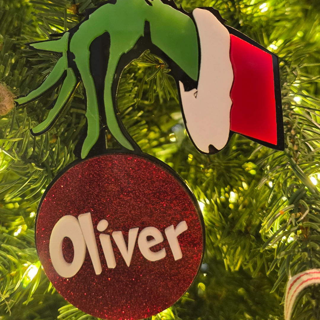 Custom “Mischievous Holiday Hand” Ornament - Personalized Layered Acrylic Christmas Ornament