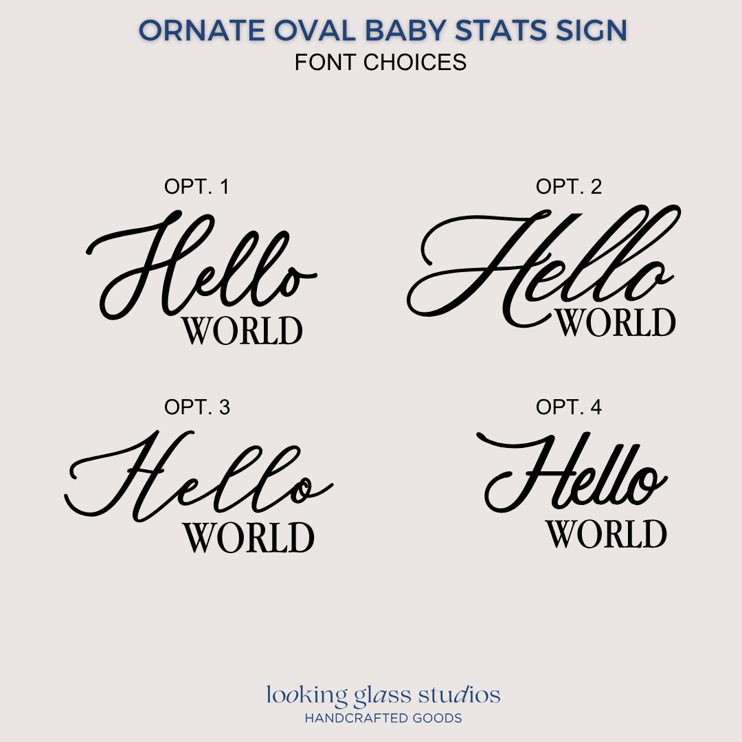 Hello World Baby Stat Sign - Oval Birth Announcement with Bow - 3D Acrylic Name Plaque - Newborn Photo Prop - Keepsake for Baby Girl or Boy