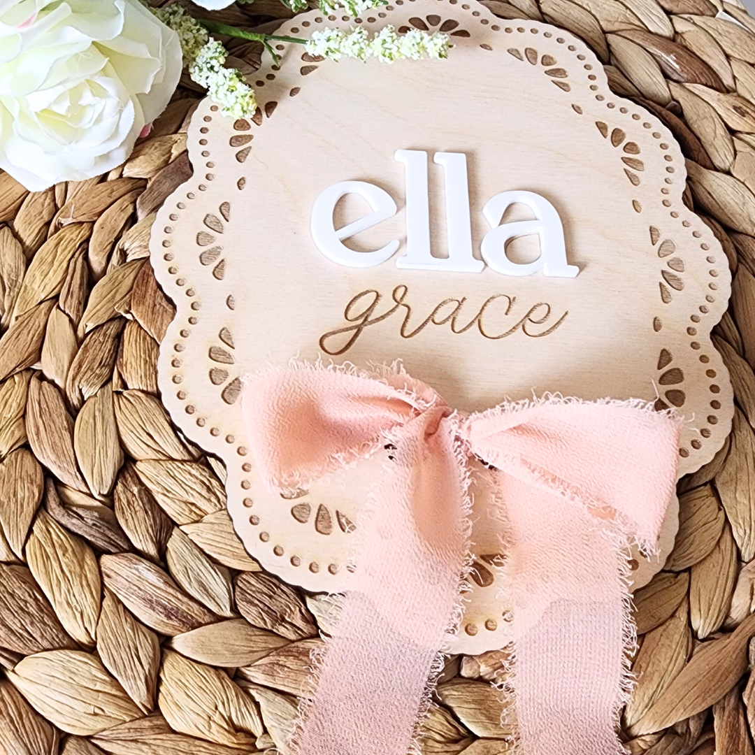 Oval Lace Baby Name Announcement Sign