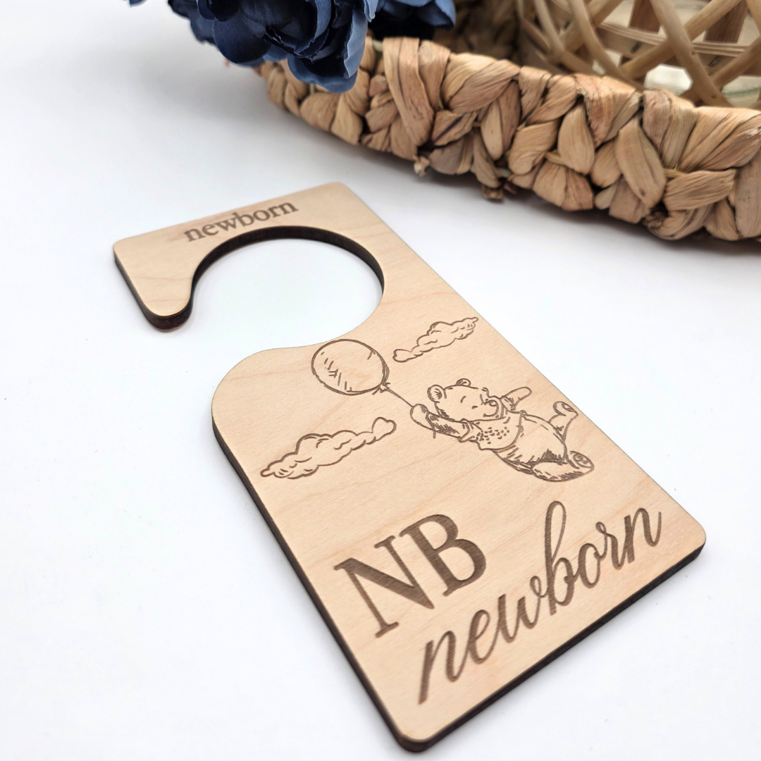 Wooden Baby Closet Dividers - Pooh Bear Balloon Engraved Nursery Organizers - Baby Shower Gift Set of 7 Hangers