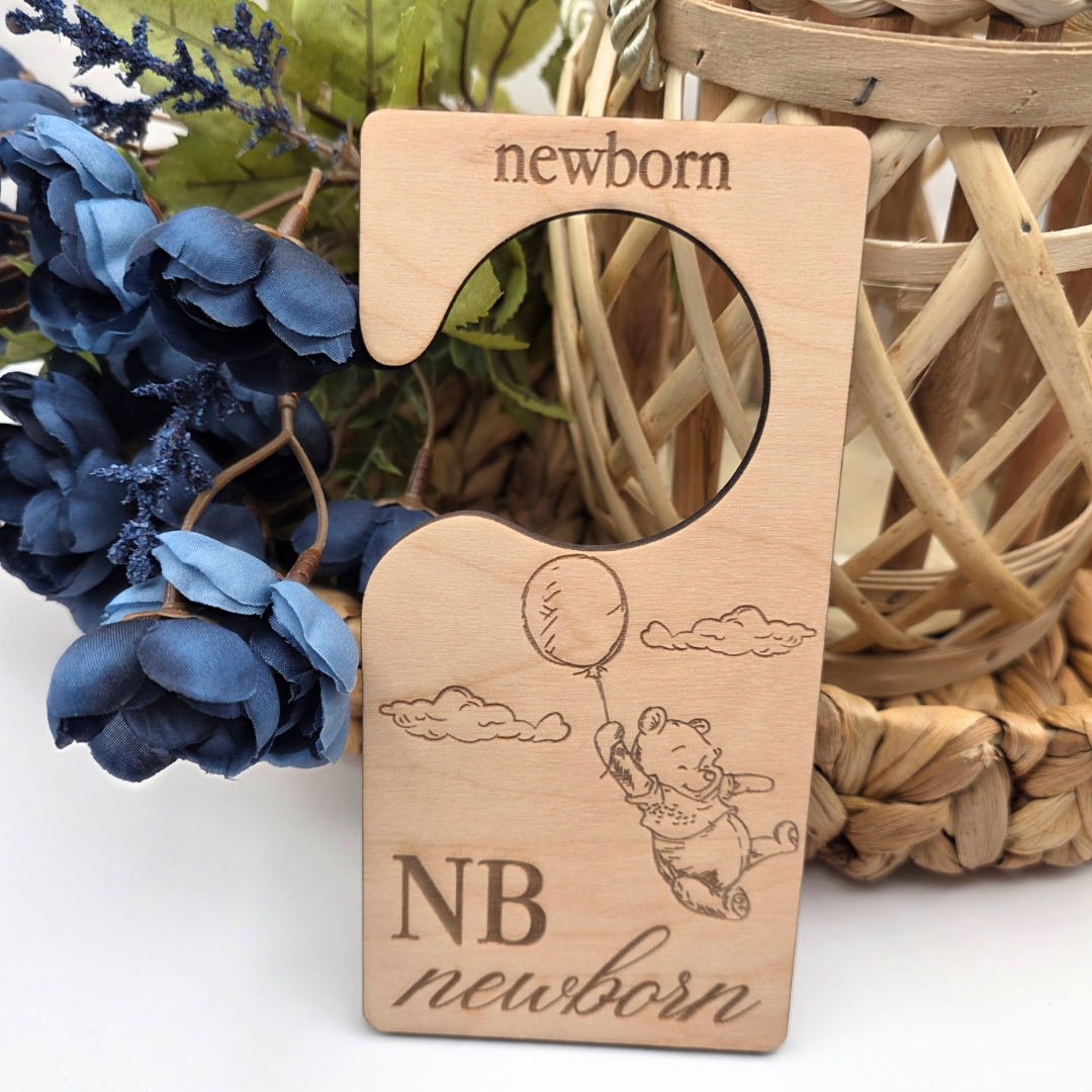 Wooden Baby Closet Dividers - Pooh Bear Balloon Engraved Nursery Organizers - Baby Shower Gift Set of 7 Hangers
