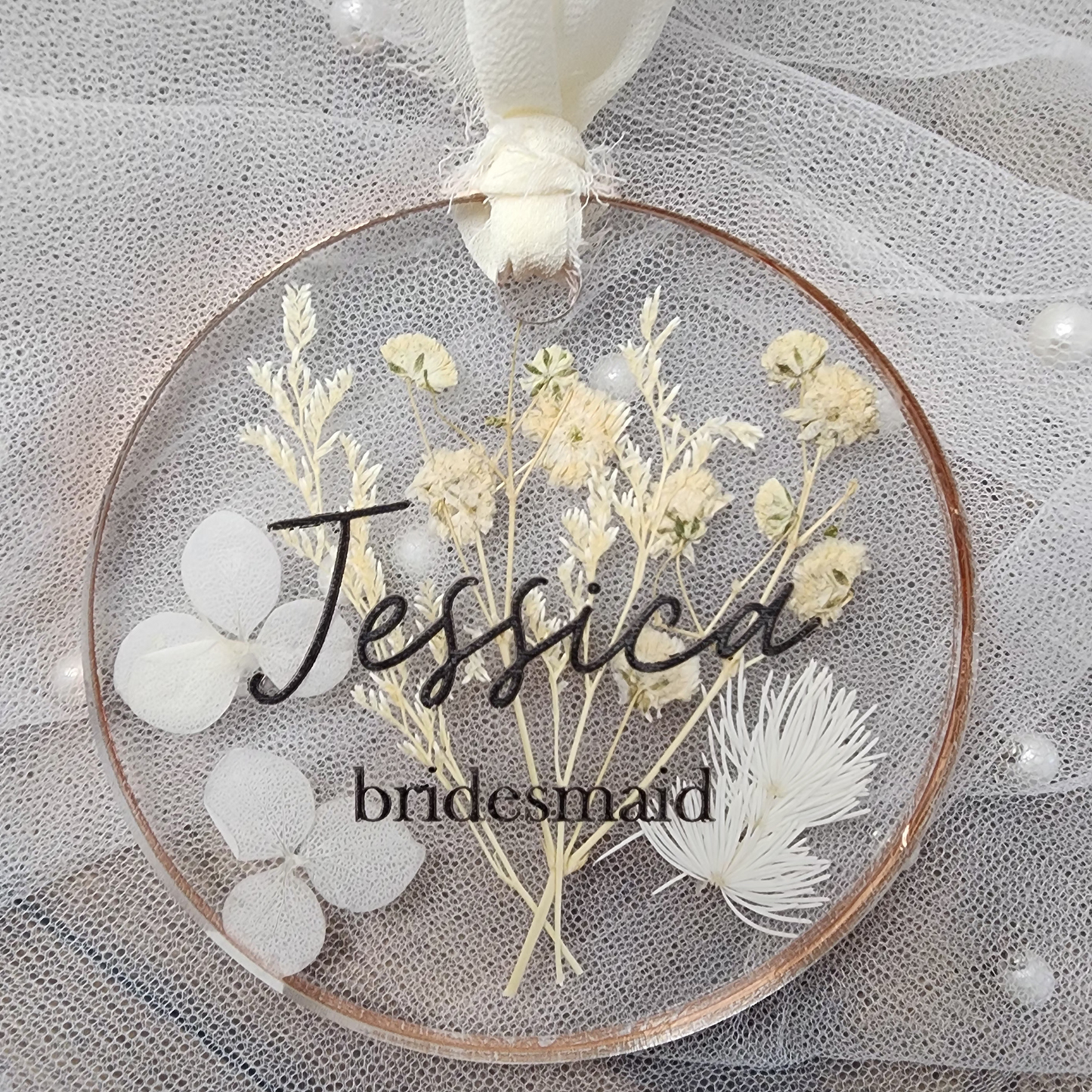 Pressed Flower Custom Name Ornament