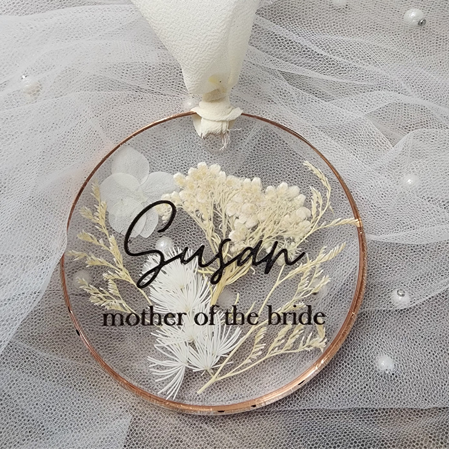 Pressed Flower Custom Name Ornament