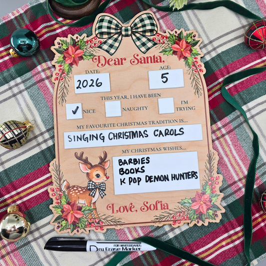 Personalized Dear Santa Board - Reusable Christmas Wish List - Kids Christmas Eve Tradition Photo Prop