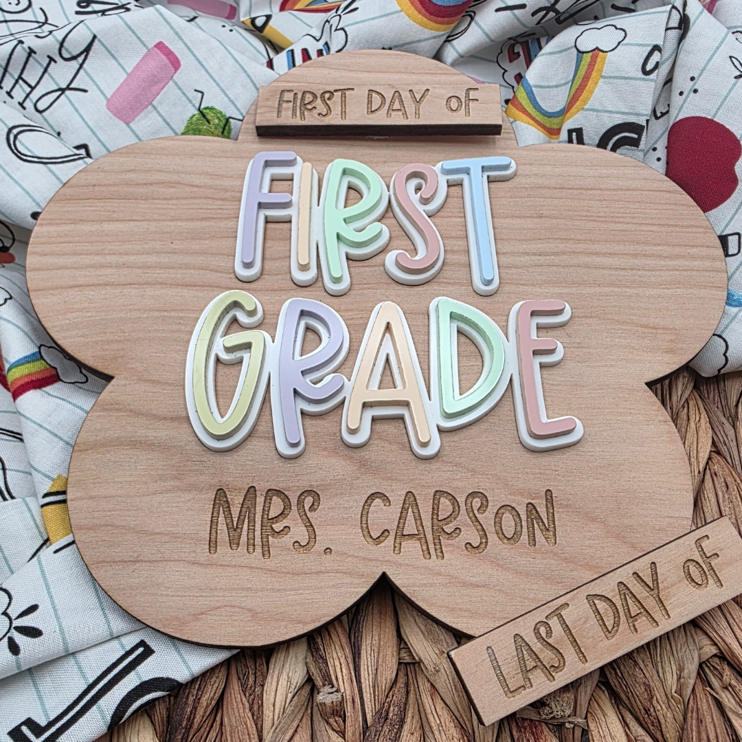 Personalized First & Last Day of School Sign - Custom Name and Grade - Interchangeable Acrylic Photo Prop