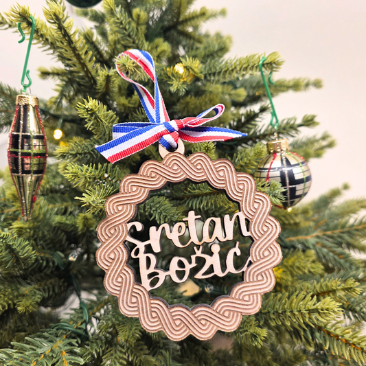 Croatian Christmas Ornament - Sretan Božić Wooden Heritage Gift