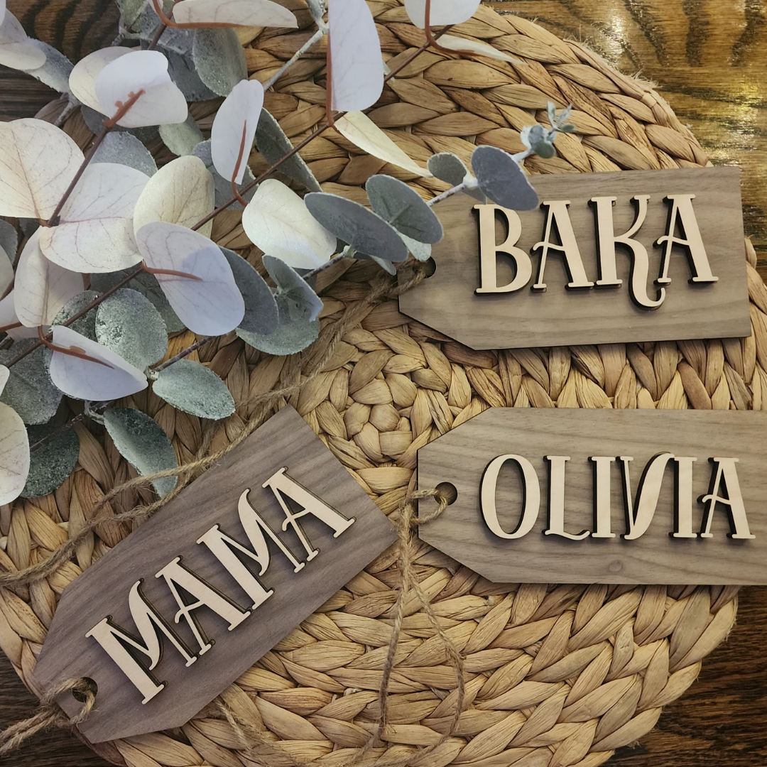 Custom 2 Tone Wood Stocking Tag