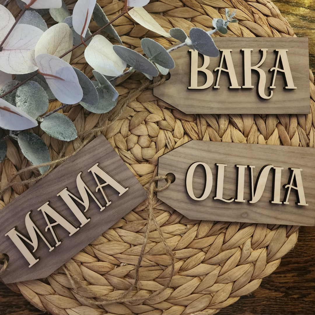 Custom 2 Tone Wood Stocking Tag