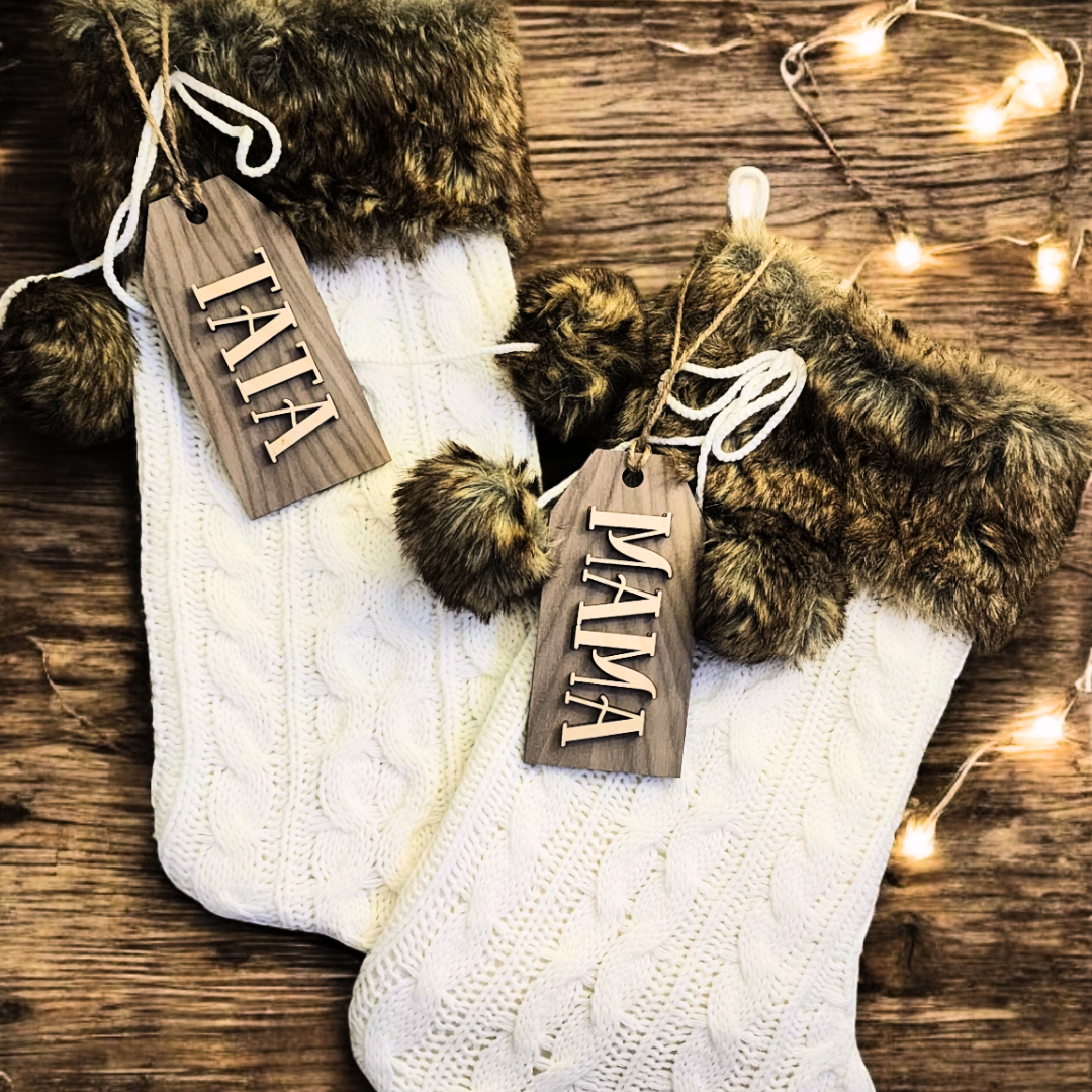 Custom 2 Tone Wood Stocking Tag
