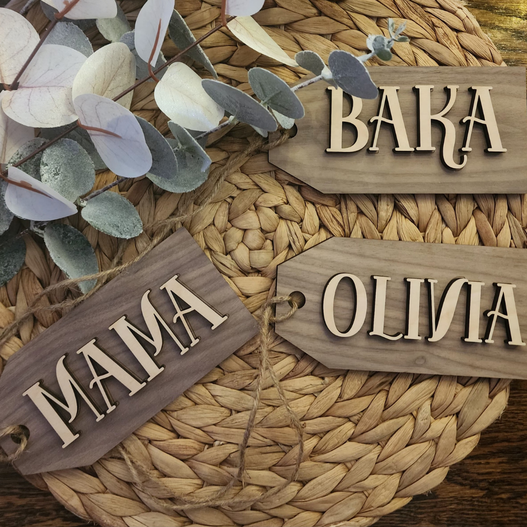 Custom 2 Tone Wood Stocking Tag