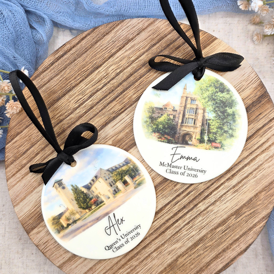 Custom Graduation Ceramic Ornament - Personalized School Watercolor Keepsake - Class Year Gift