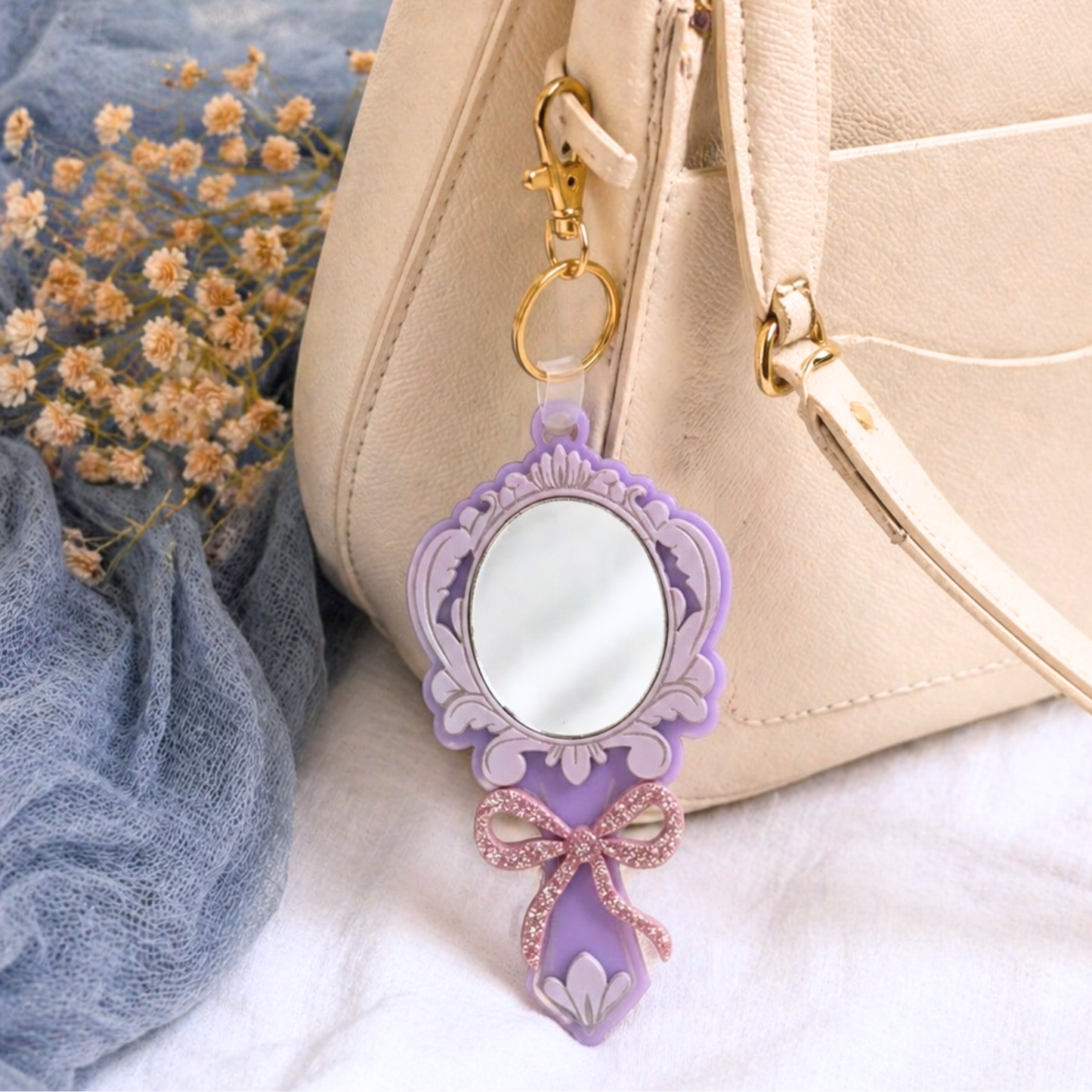 Fairytale Mirror Keychain - Princess Inspired Acrylic Key Ring Bag Charm