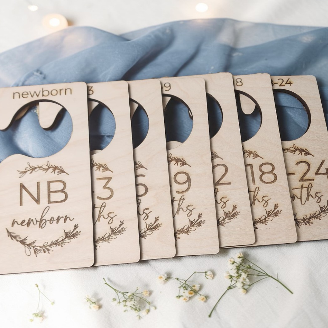 Wood Monthly Baby Closet Dividers Set - Engraved Floral Nursery Organizer