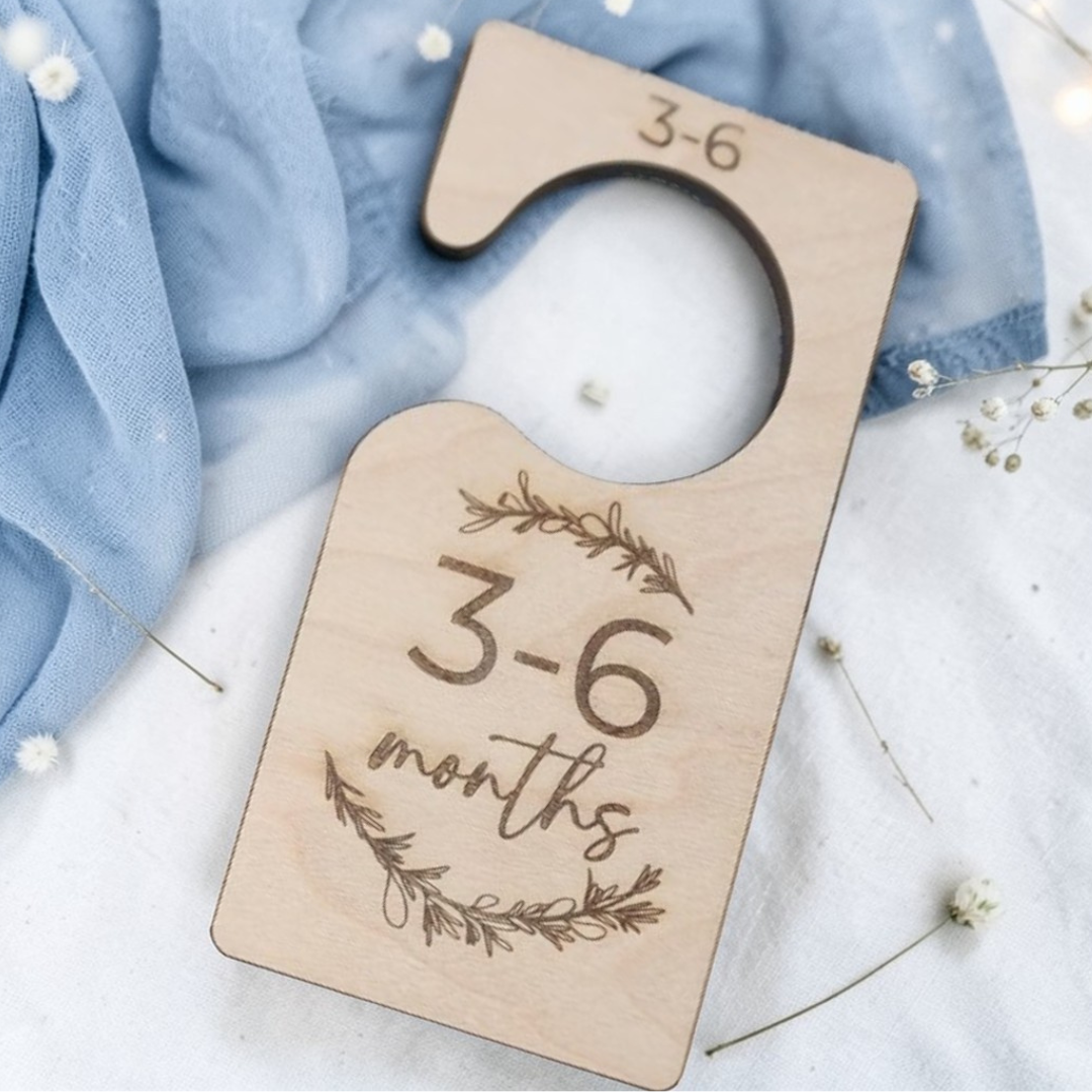 Wood Monthly Baby Closet Dividers Set - Engraved Floral Nursery Organizer