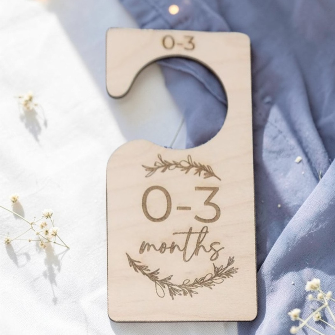 Wood Monthly Baby Closet Dividers Set - Engraved Floral Nursery Organizer