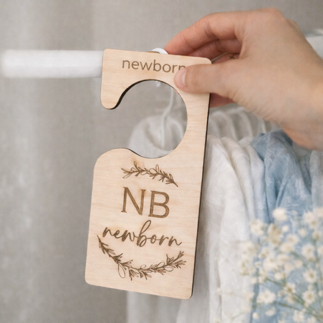 Wood Monthly Baby Closet Dividers Set - Engraved Floral Nursery Organizer