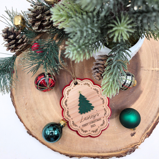 Personalized Baby’s First Christmas Ornament 2025 - Custom Wood & Acrylic Keepsake