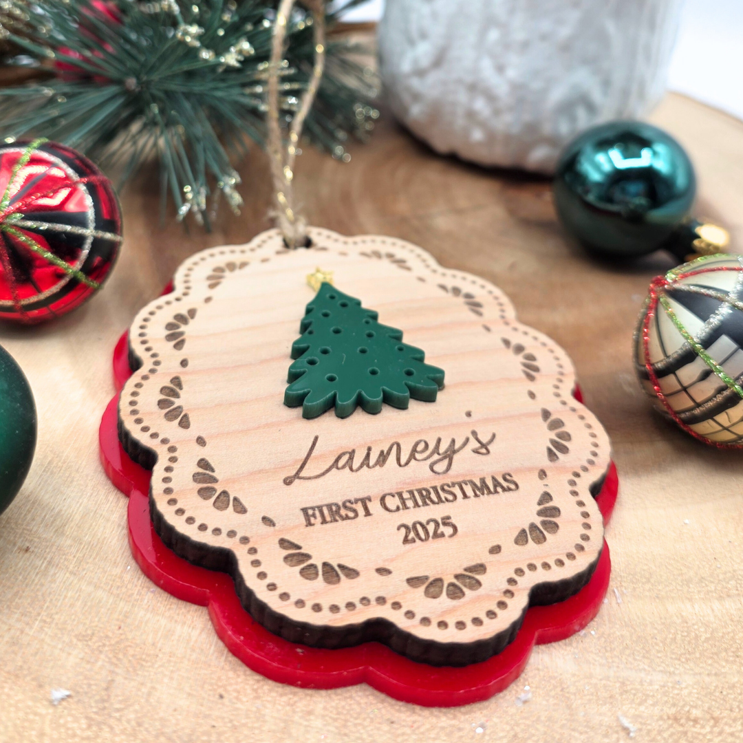 Personalized Baby’s First Christmas Ornament 2025 - Custom Wood & Acrylic Keepsake