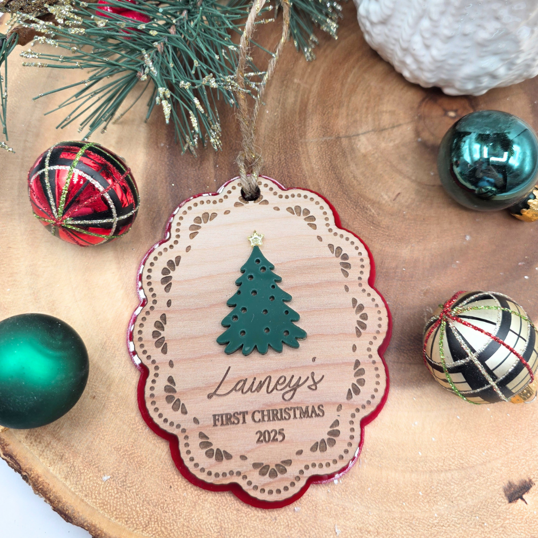 Personalized Baby’s First Christmas Ornament 2025 - Custom Wood & Acrylic Keepsake