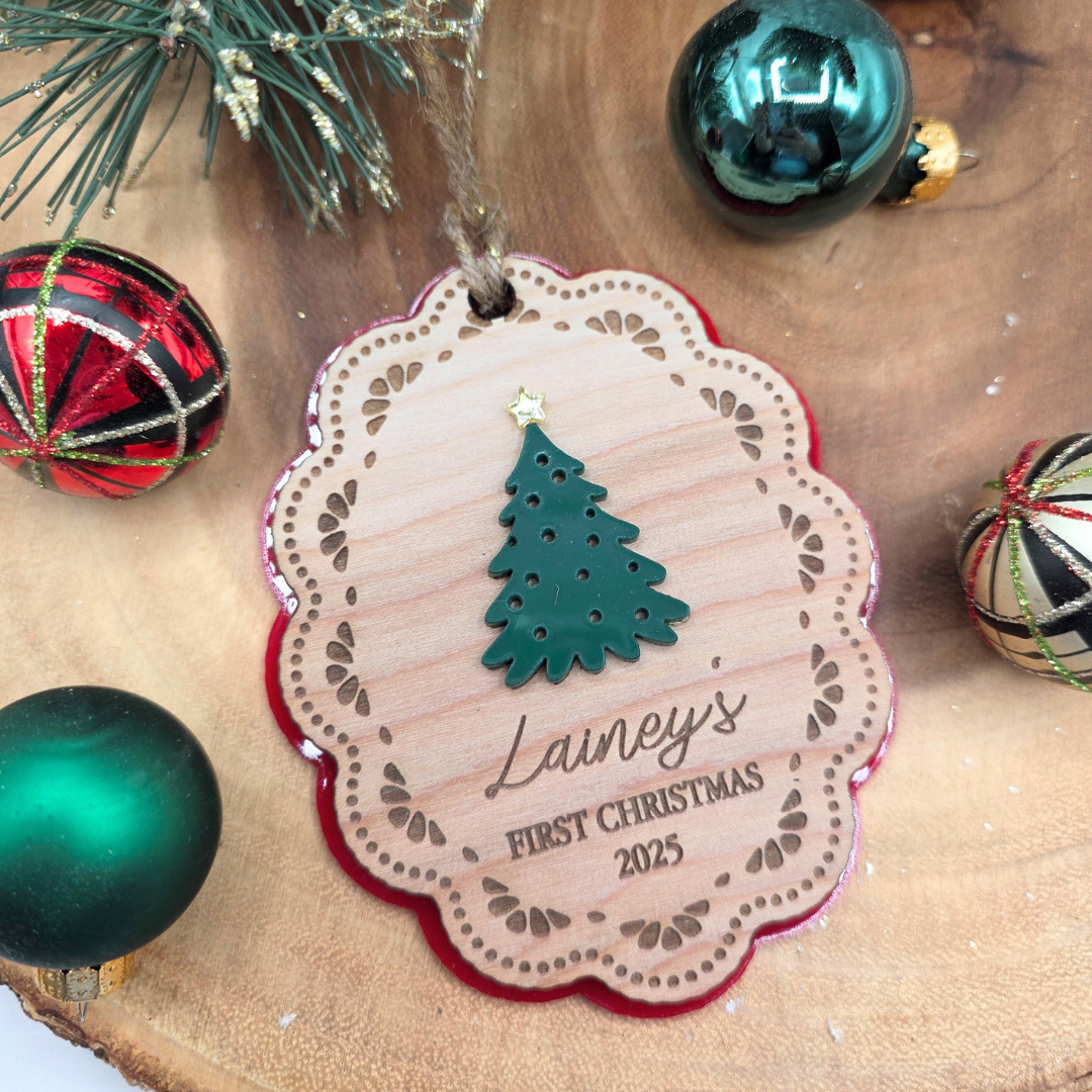 Personalized Baby’s First Christmas Ornament 2025 - Custom Wood & Acrylic Keepsake