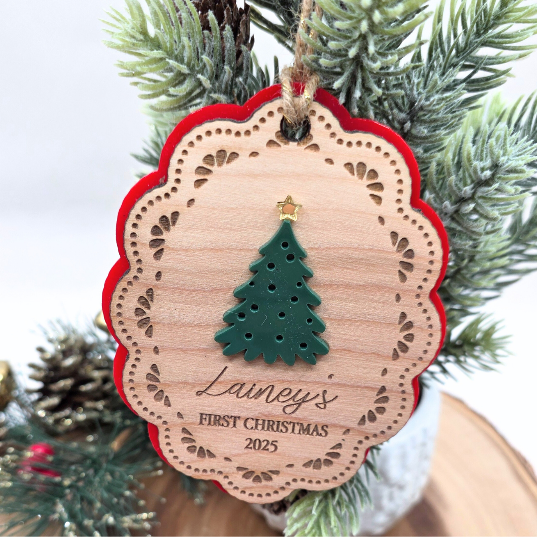 Personalized Baby’s First Christmas Ornament 2025 - Custom Wood & Acrylic Keepsake