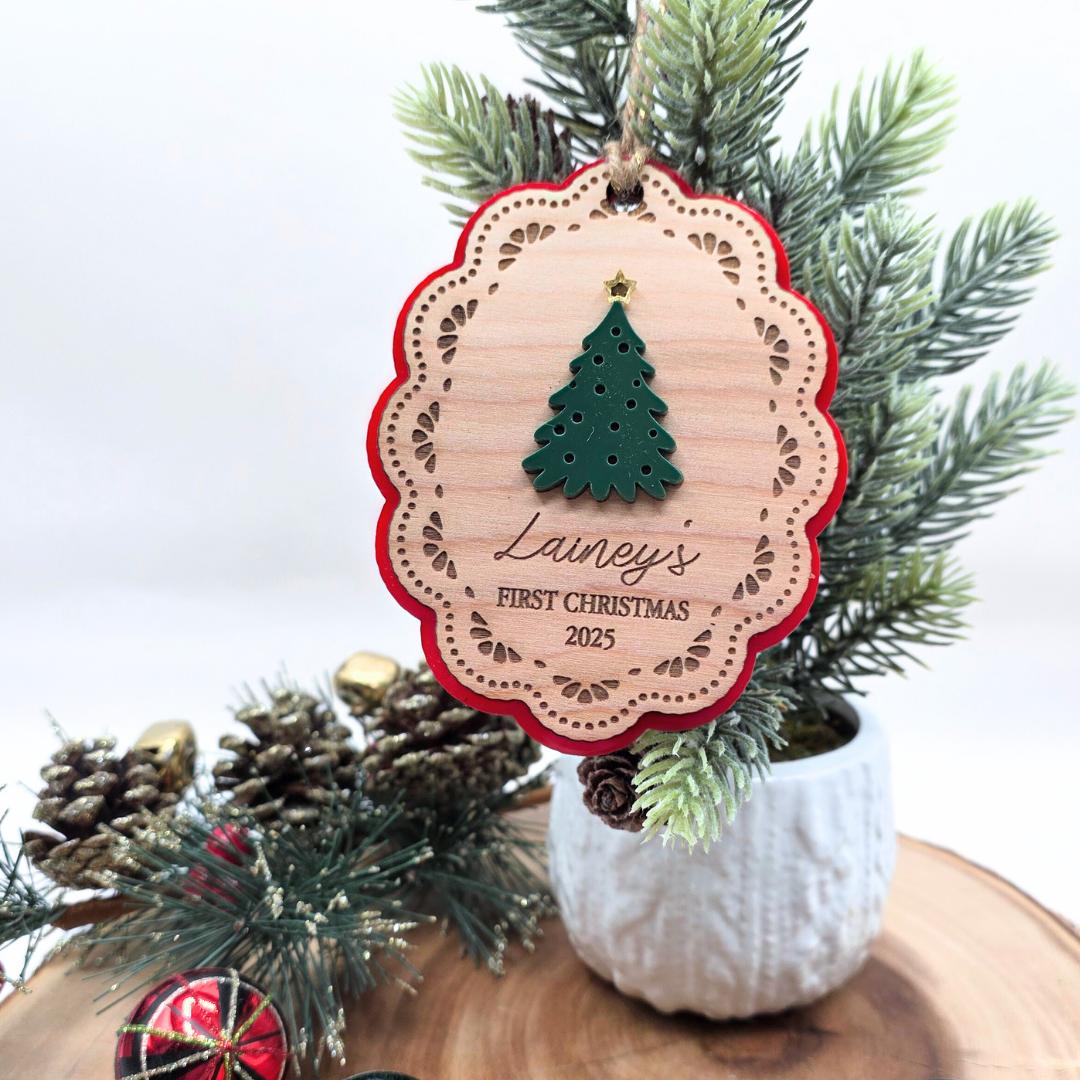 Personalized Baby’s First Christmas Ornament 2025 - Custom Wood & Acrylic Keepsake