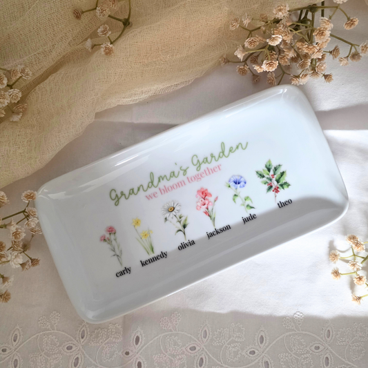 Personalized Birth Flower Tray - Custom Mother’s Day Ceramic Catch All Keepsake