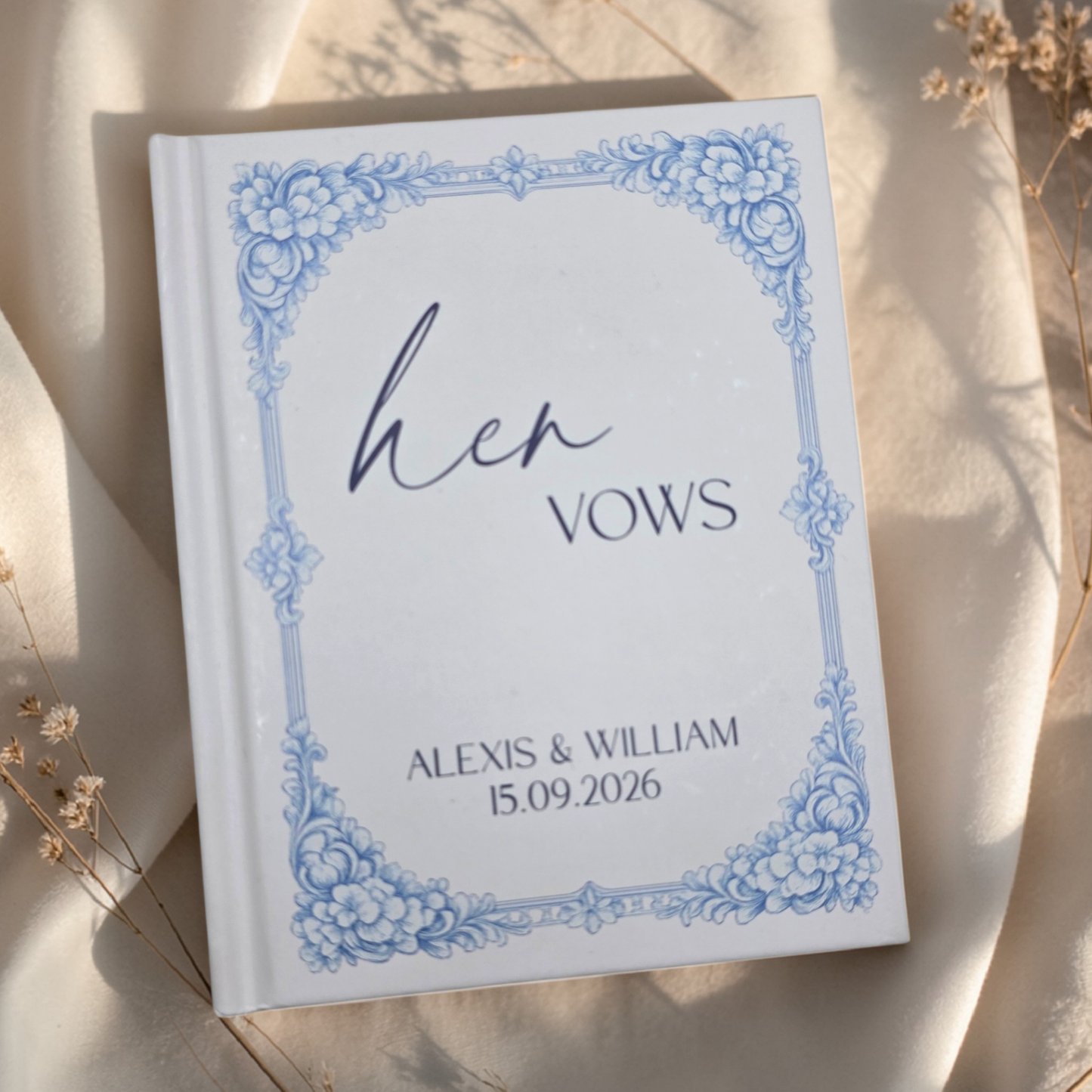 Personalized Wedding Vow Books Set of 2 - Blue Toile Hardcover His and Her Vows - Elegant Keepsake Ceremony Gift