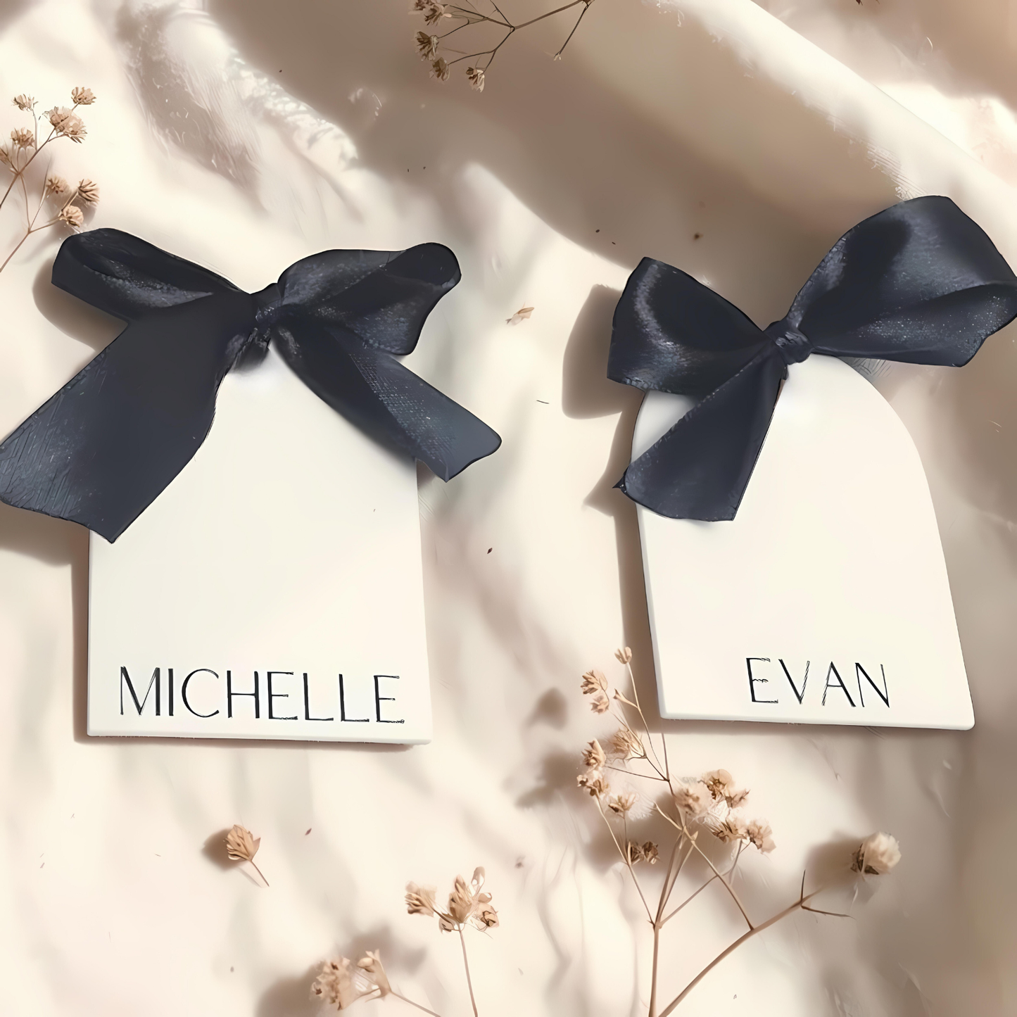 Personalized Wedding Name Place Card - Custom Arch Name Tag With Bow Bridal Table Setting