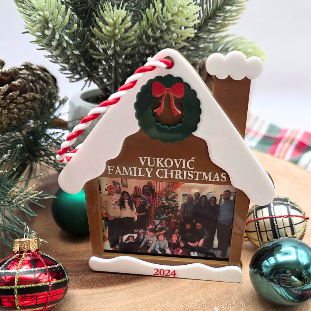 Custom Gingerbread House Photo Ornament - Holiday Keepsake Frame