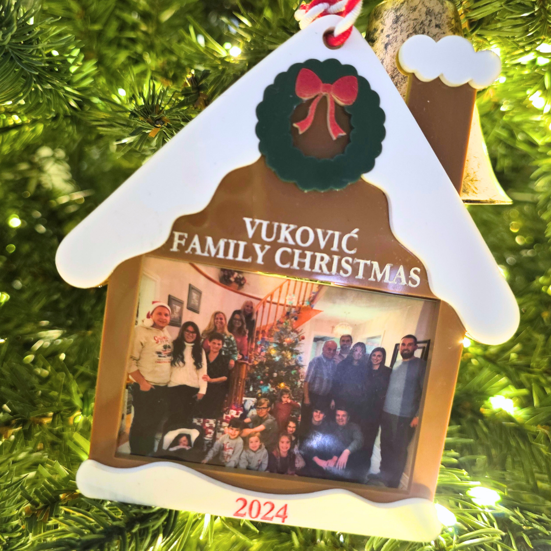 Custom Gingerbread House Photo Ornament - Holiday Keepsake Frame