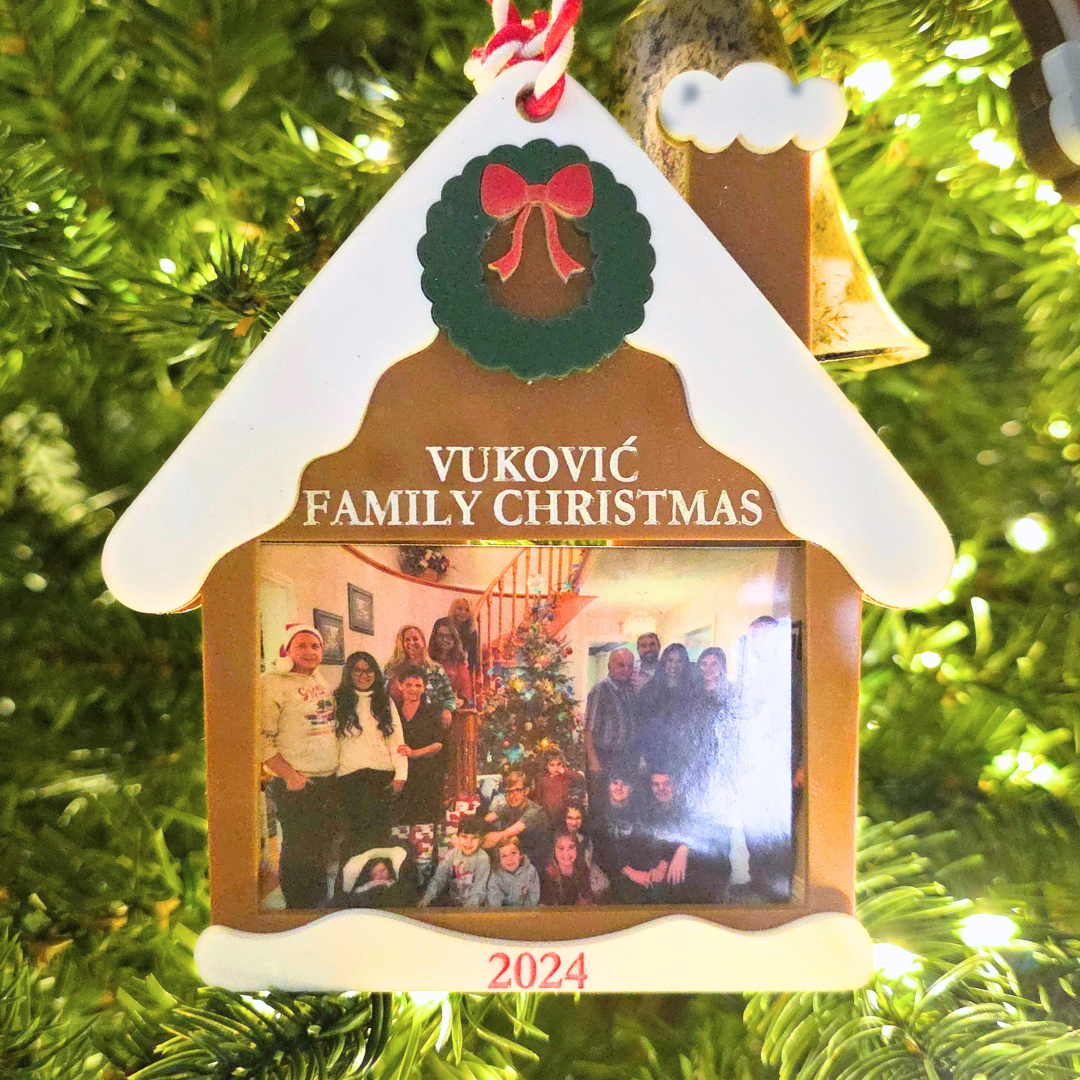 Custom Gingerbread House Photo Ornament - Holiday Keepsake Frame