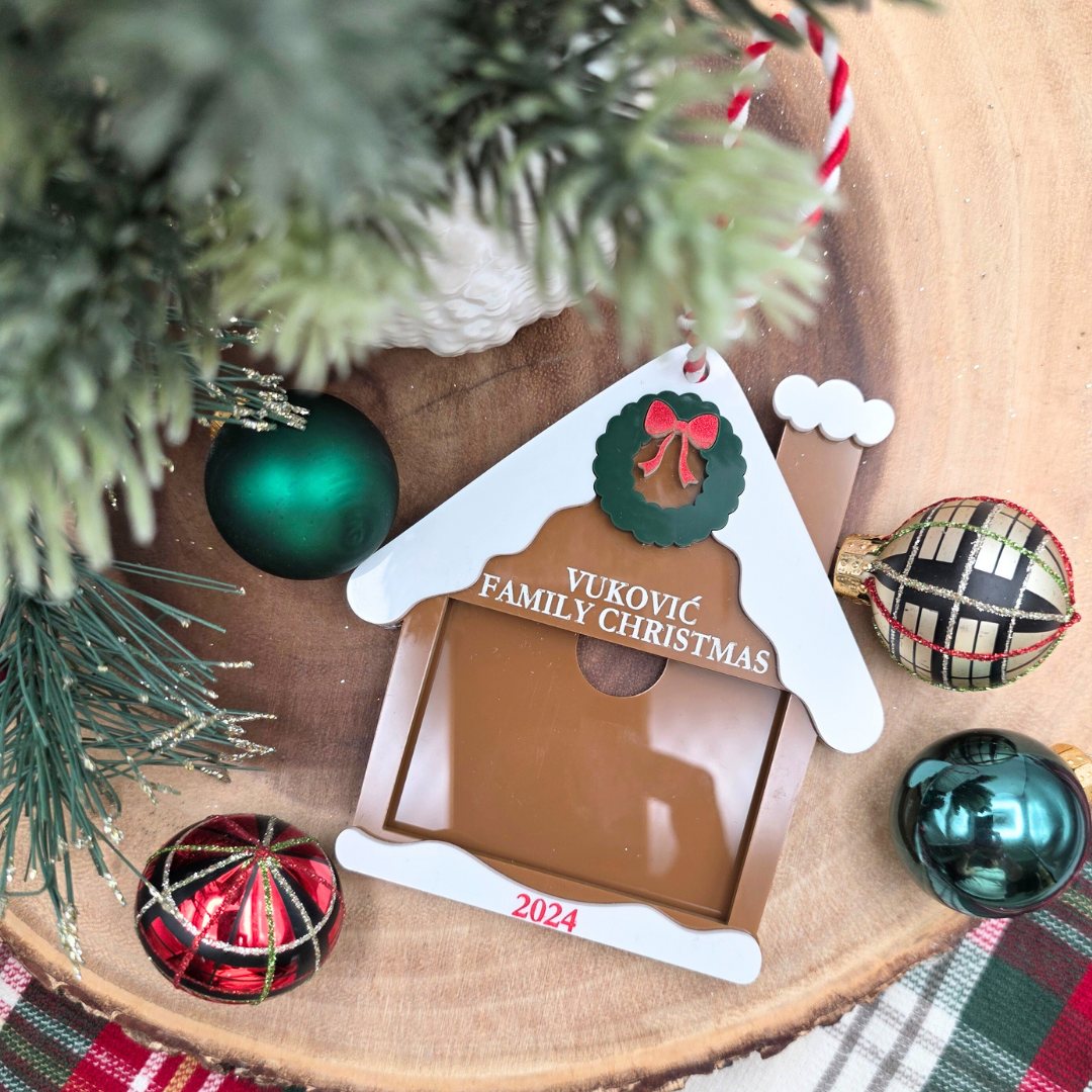 Custom Gingerbread House Photo Ornament - Holiday Keepsake Frame