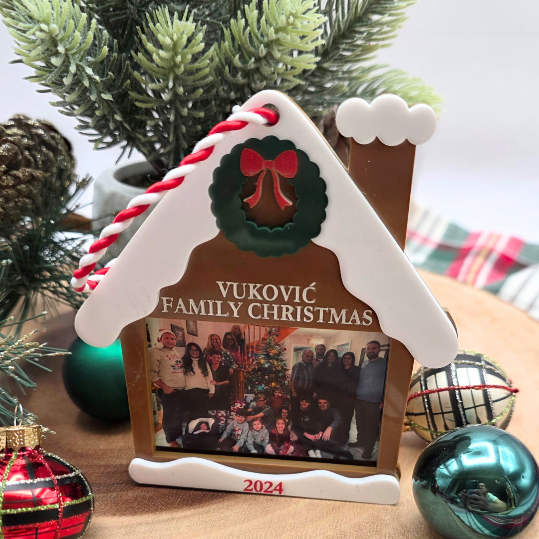 Custom Gingerbread House Photo Ornament - Holiday Keepsake Frame