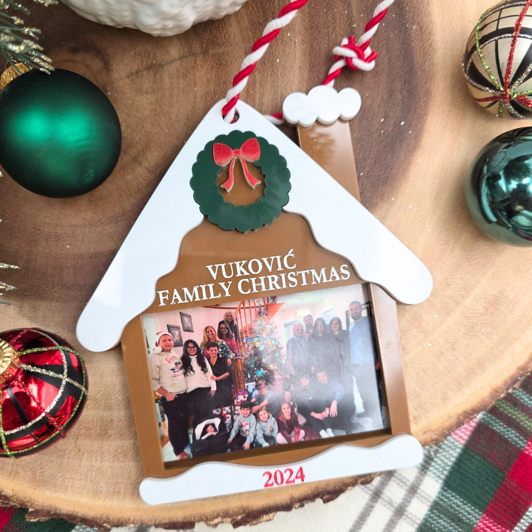Custom Gingerbread House Photo Ornament - Holiday Keepsake Frame