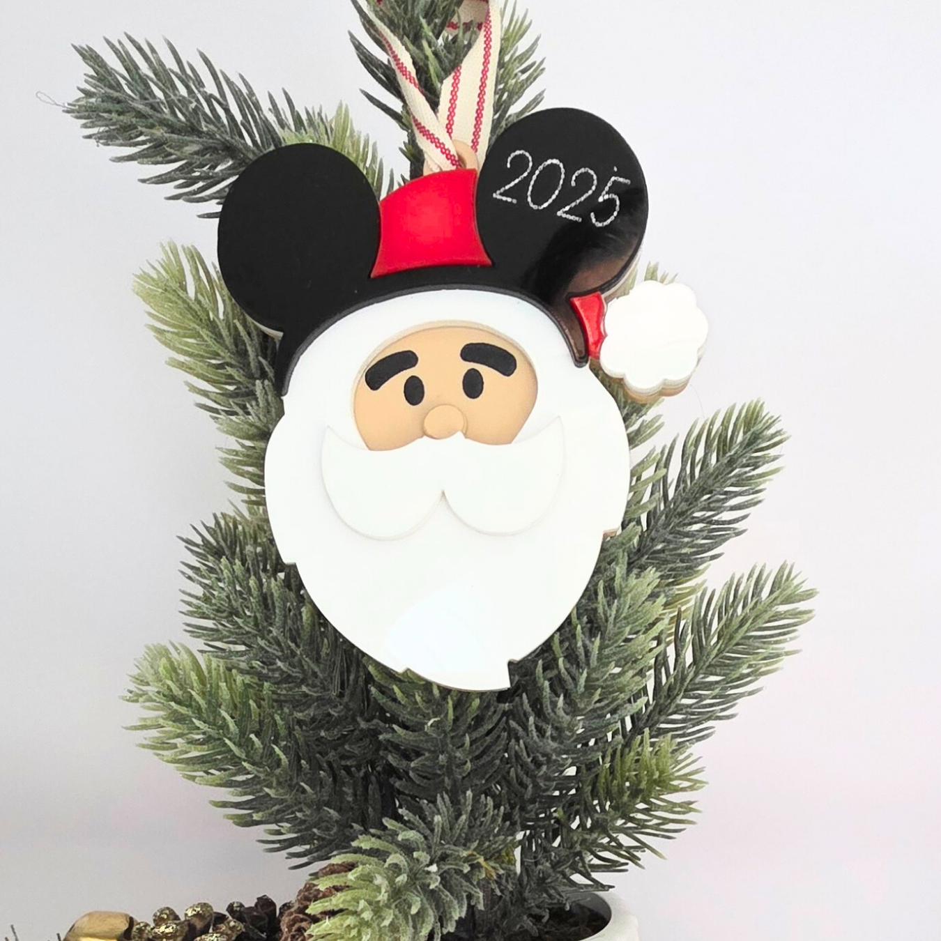 Personalized Santa Hat with Ears Ornament - Custom Layered Acrylic Christmas Keepsake