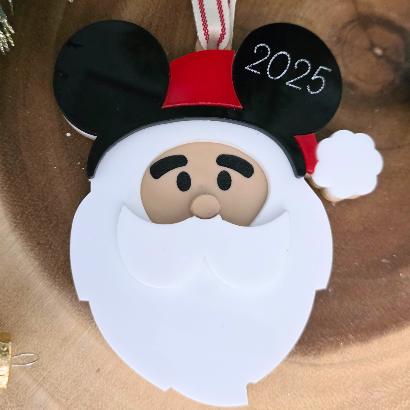 Personalized Santa Hat with Ears Ornament - Custom Layered Acrylic Christmas Keepsake