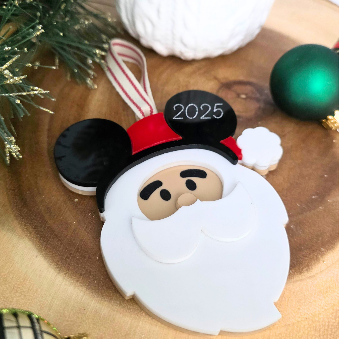 Personalized Santa Hat with Ears Ornament - Custom Layered Acrylic Christmas Keepsake