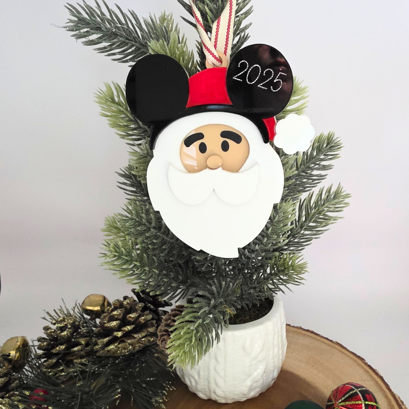 Personalized Santa Hat with Ears Ornament - Custom Layered Acrylic Christmas Keepsake