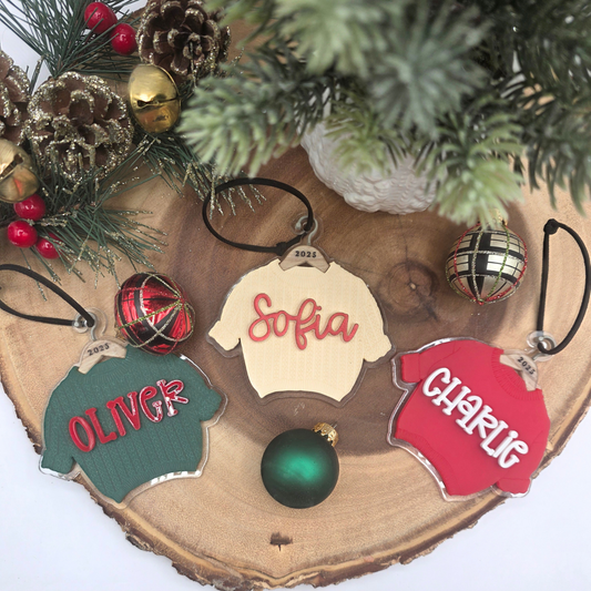 Custom Acrylic Sweater Ornament - Personalized Name Christmas Ornament  - Holiday Keepsake Gift Tag