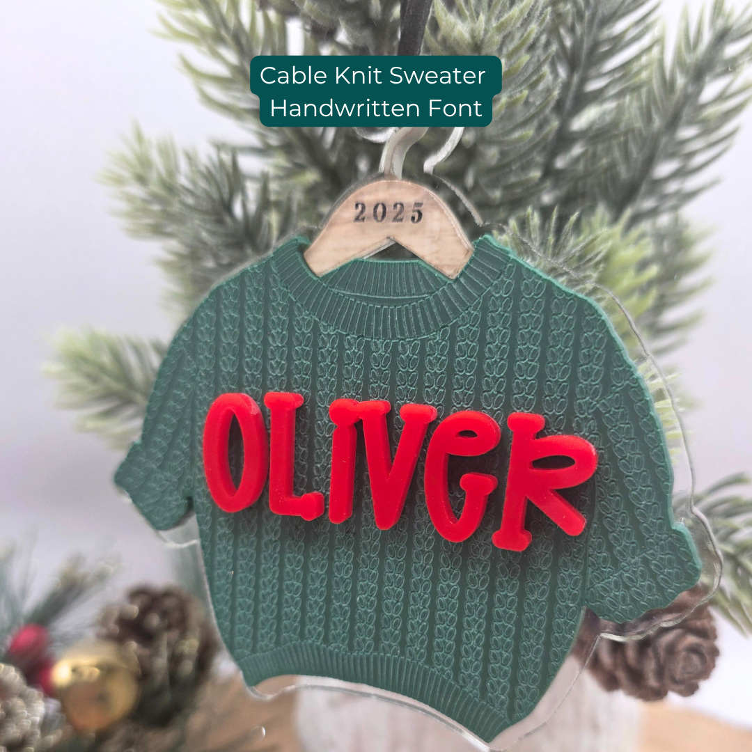 Custom Acrylic Sweater Ornament - Personalized Name Christmas Ornament  - Holiday Keepsake Gift Tag
