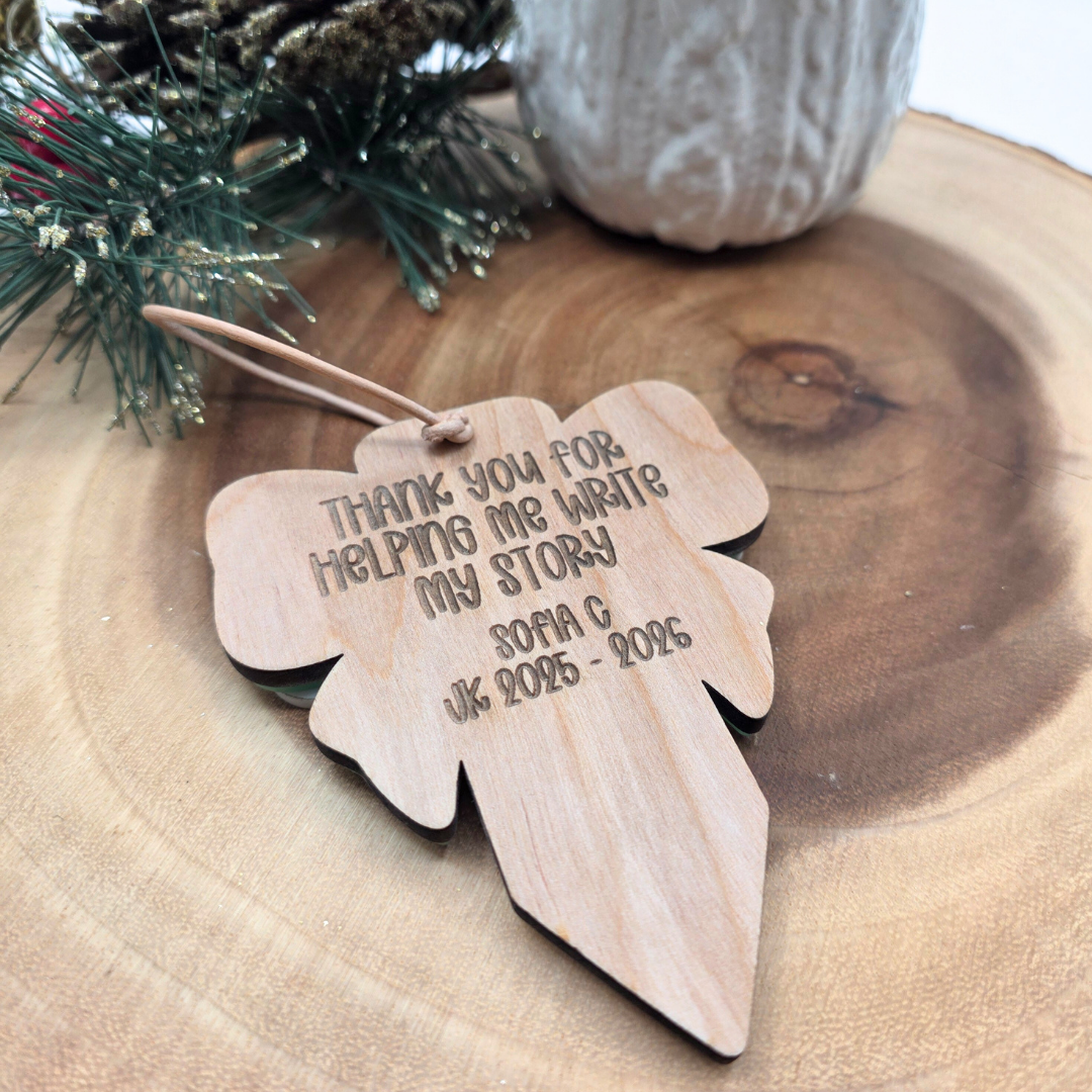 Personalized Teacher Ornament - Custom Name Pencil Ornament with Bow - Teacher Christmas Gift