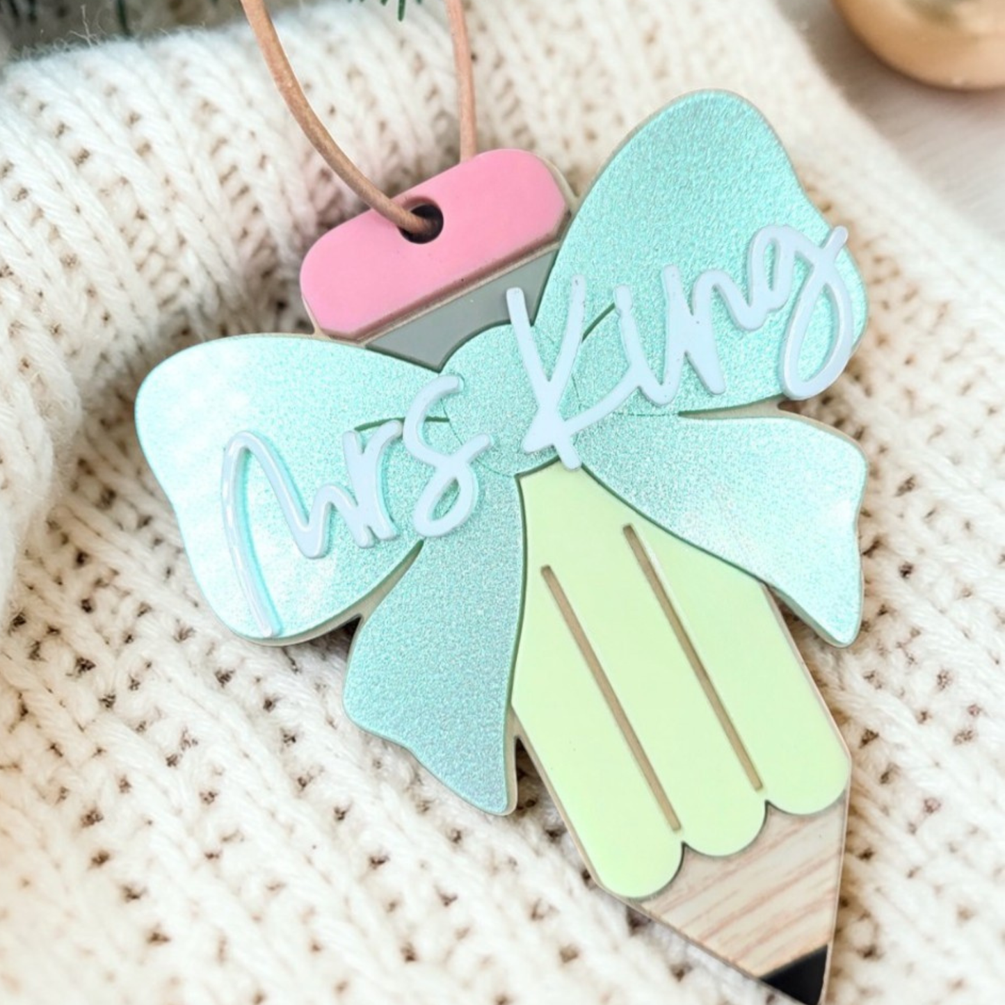 Personalized Coquette Pencil Ornament Keepsake -  Custom Teacher Gift