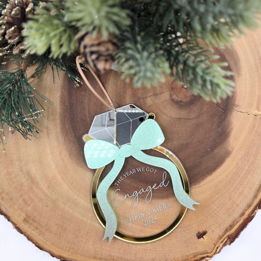 The Year We Got Engaged Ornament - Personalized Acrylic Engagement Ring Ornament with Bow