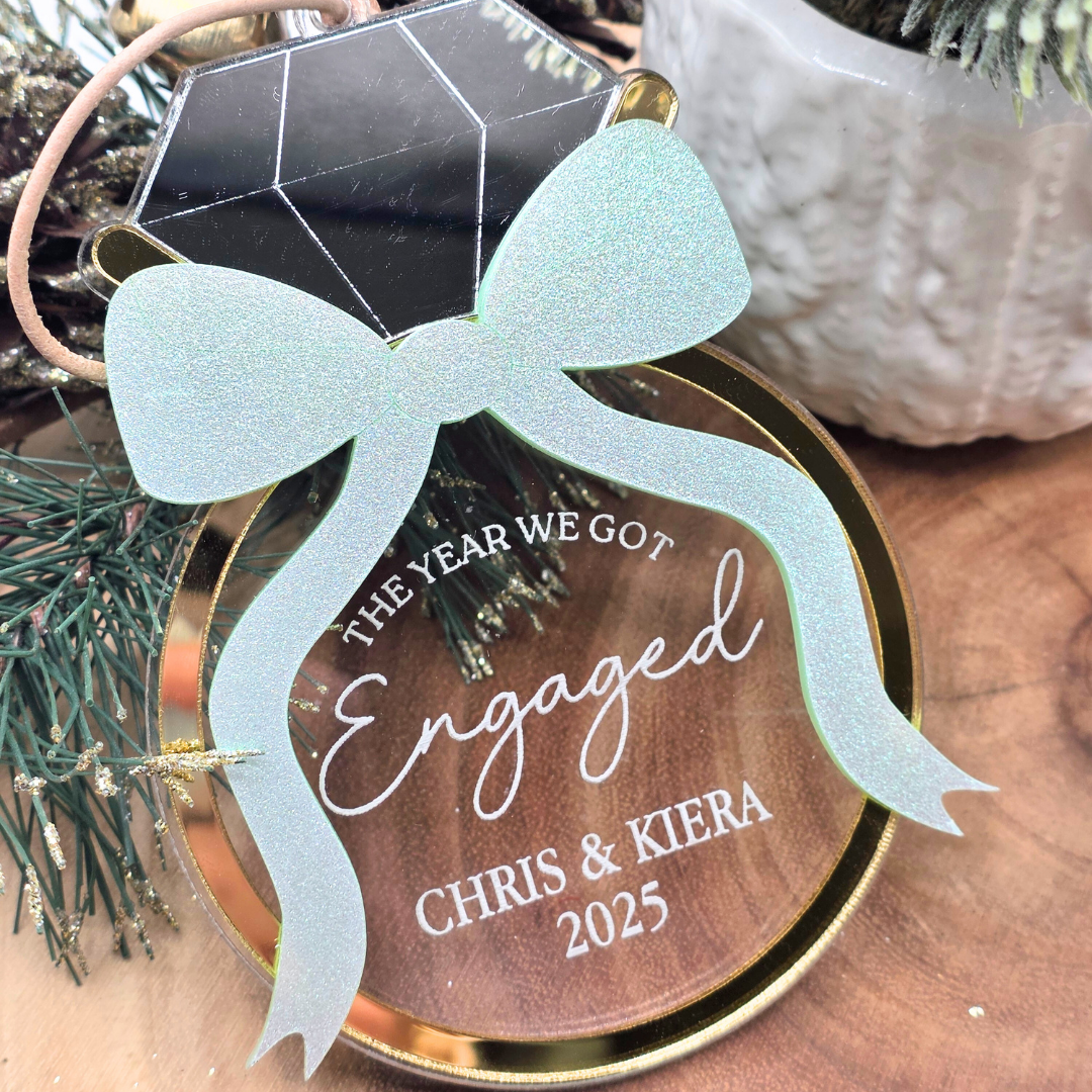 The Year We Got Engaged Ornament - Personalized Acrylic Engagement Ring Ornament with Bow