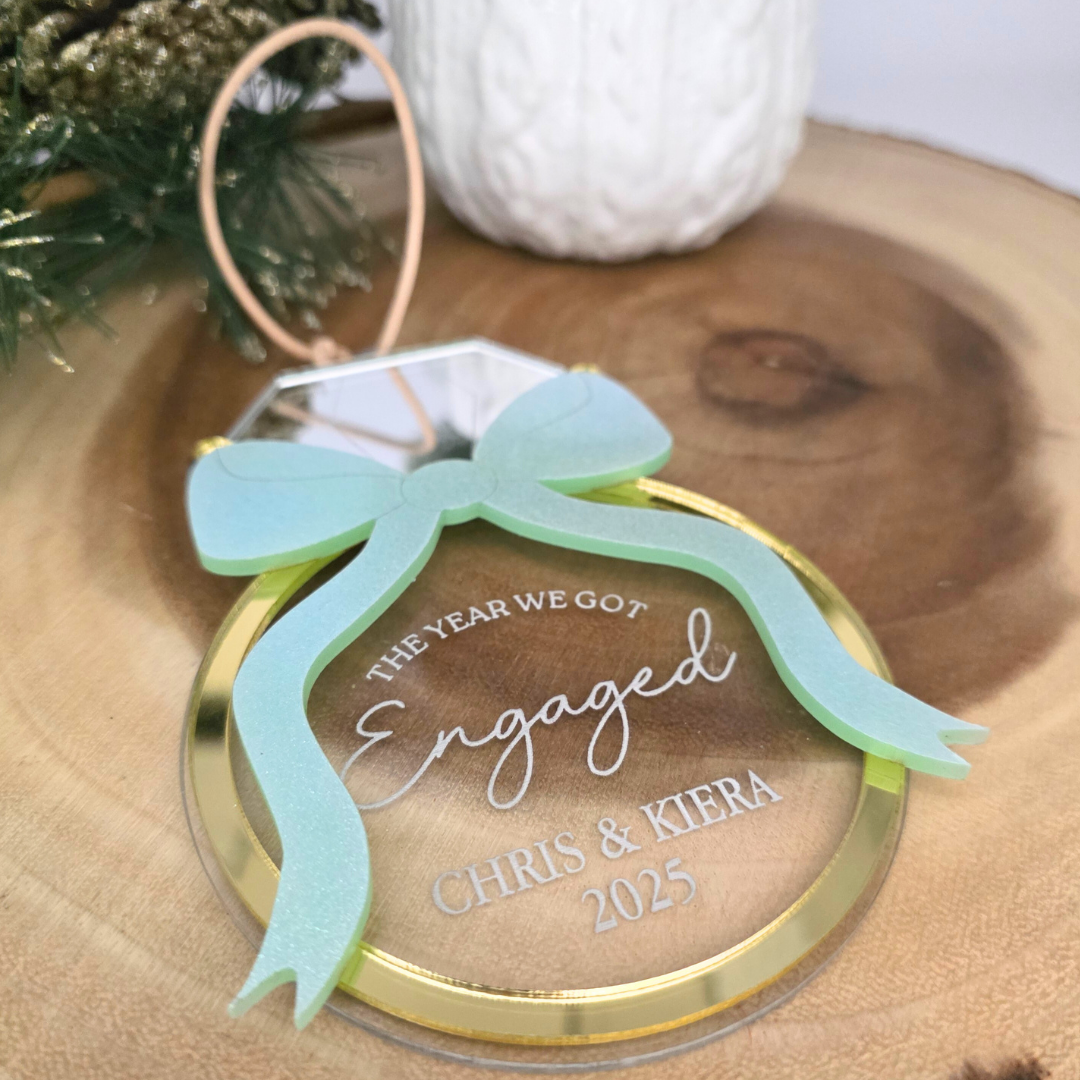 The Year We Got Engaged Ornament - Personalized Acrylic Engagement Ring Ornament with Bow