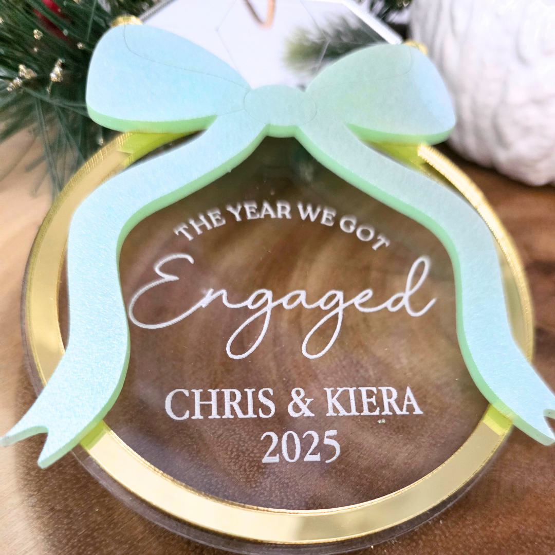 The Year We Got Engaged Ornament - Personalized Acrylic Engagement Ring Ornament with Bow