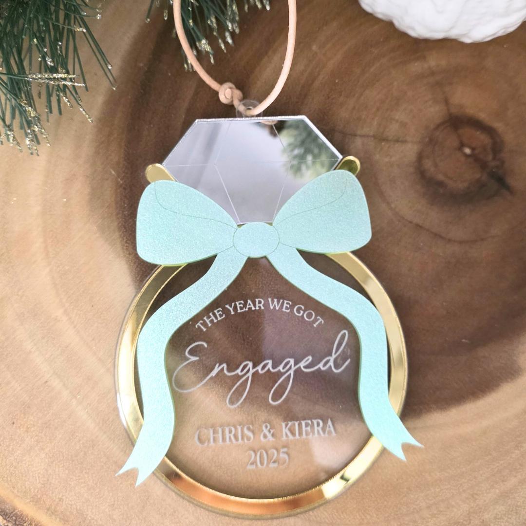The Year We Got Engaged Ornament - Personalized Acrylic Engagement Ring Ornament with Bow